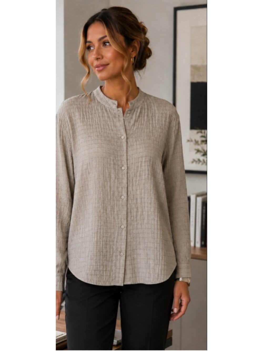 Women's EILEEN FISHER Button Down Shirt L Beige